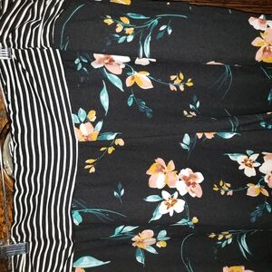 Floral Black Shorts with Striped Waistband